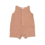 Solid Muslin Camel Sleeveless Shortie Romper