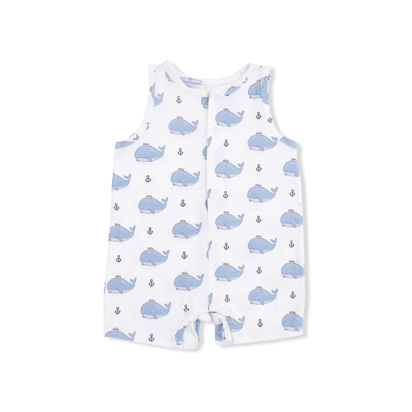 Bubbly Sailor Whales Blue-Sleeveless Shortie Romper