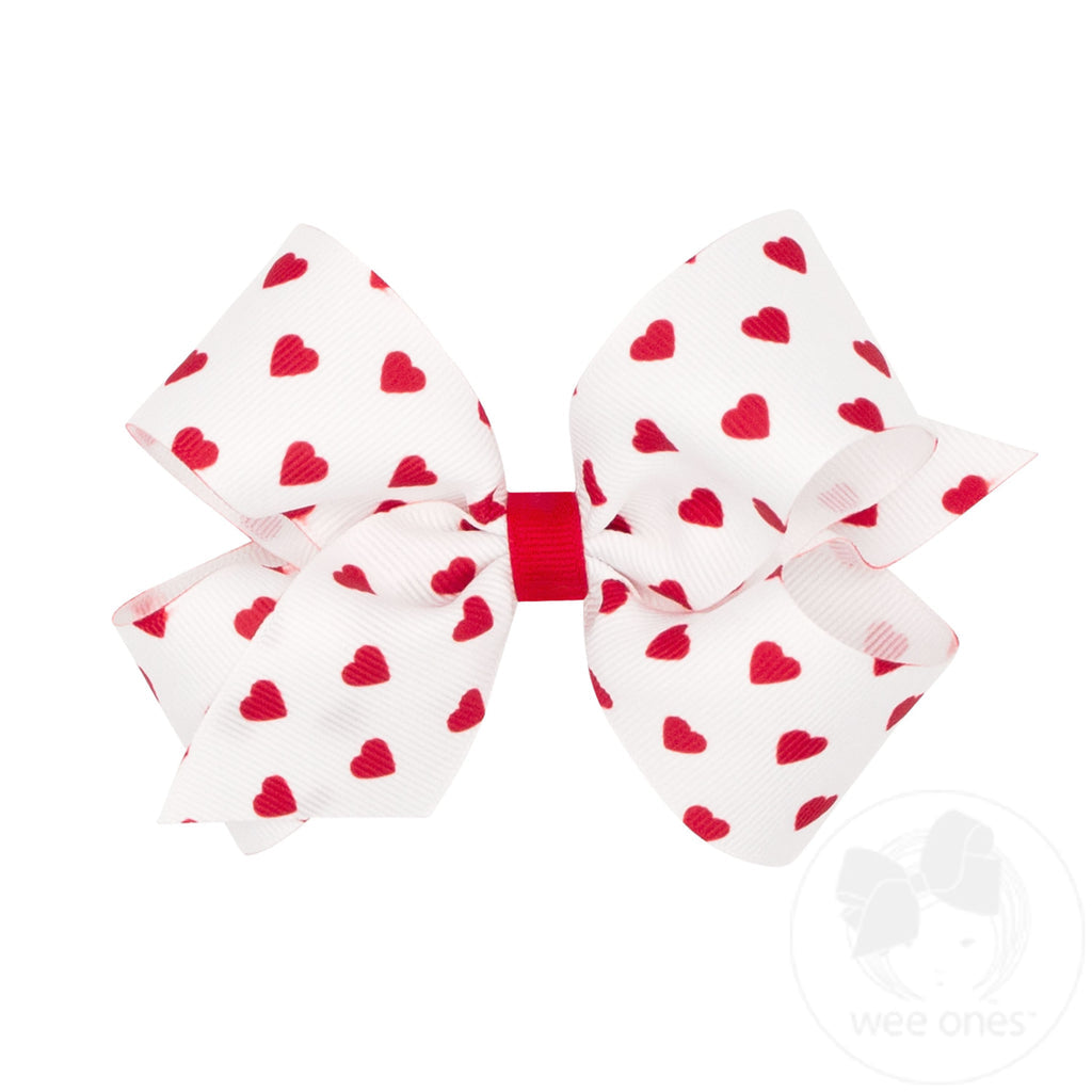 Medium Heart Print Grosgrain Hair Bow