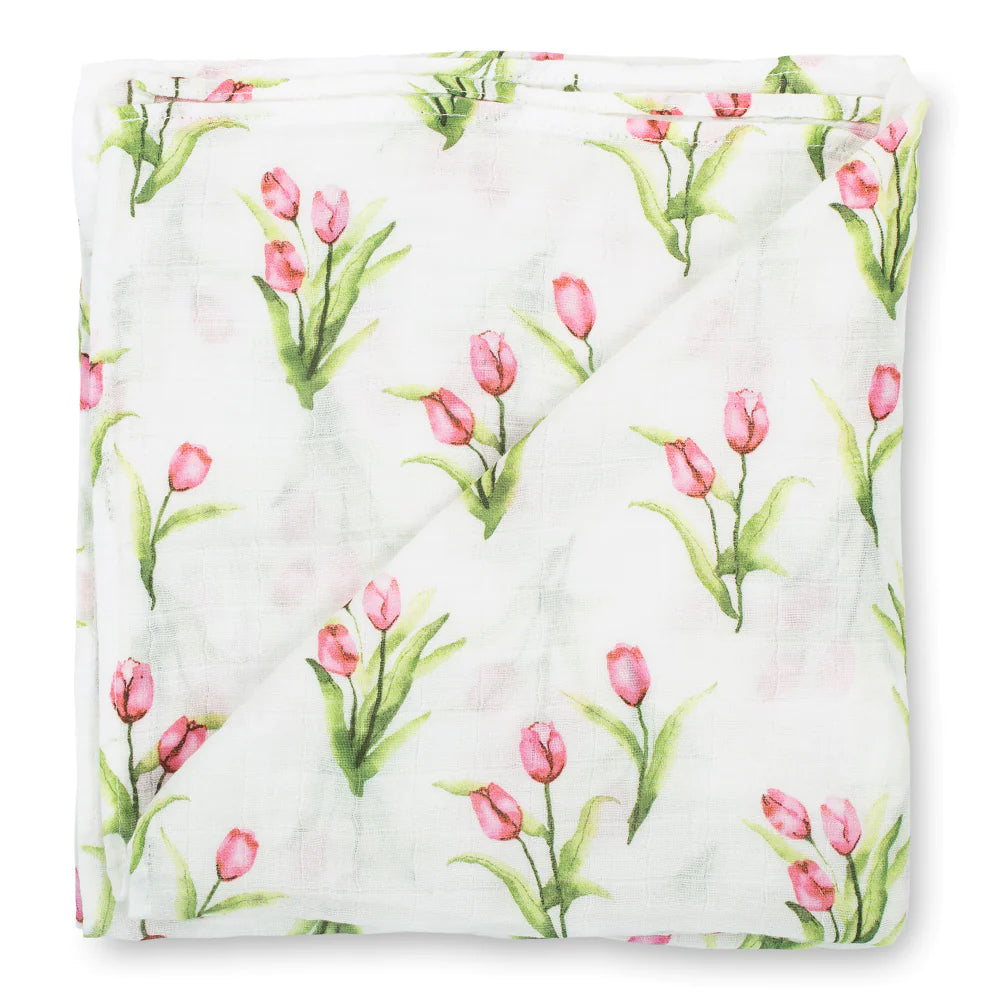 LollyBanks- Pink Tulip Muslin Swaddle