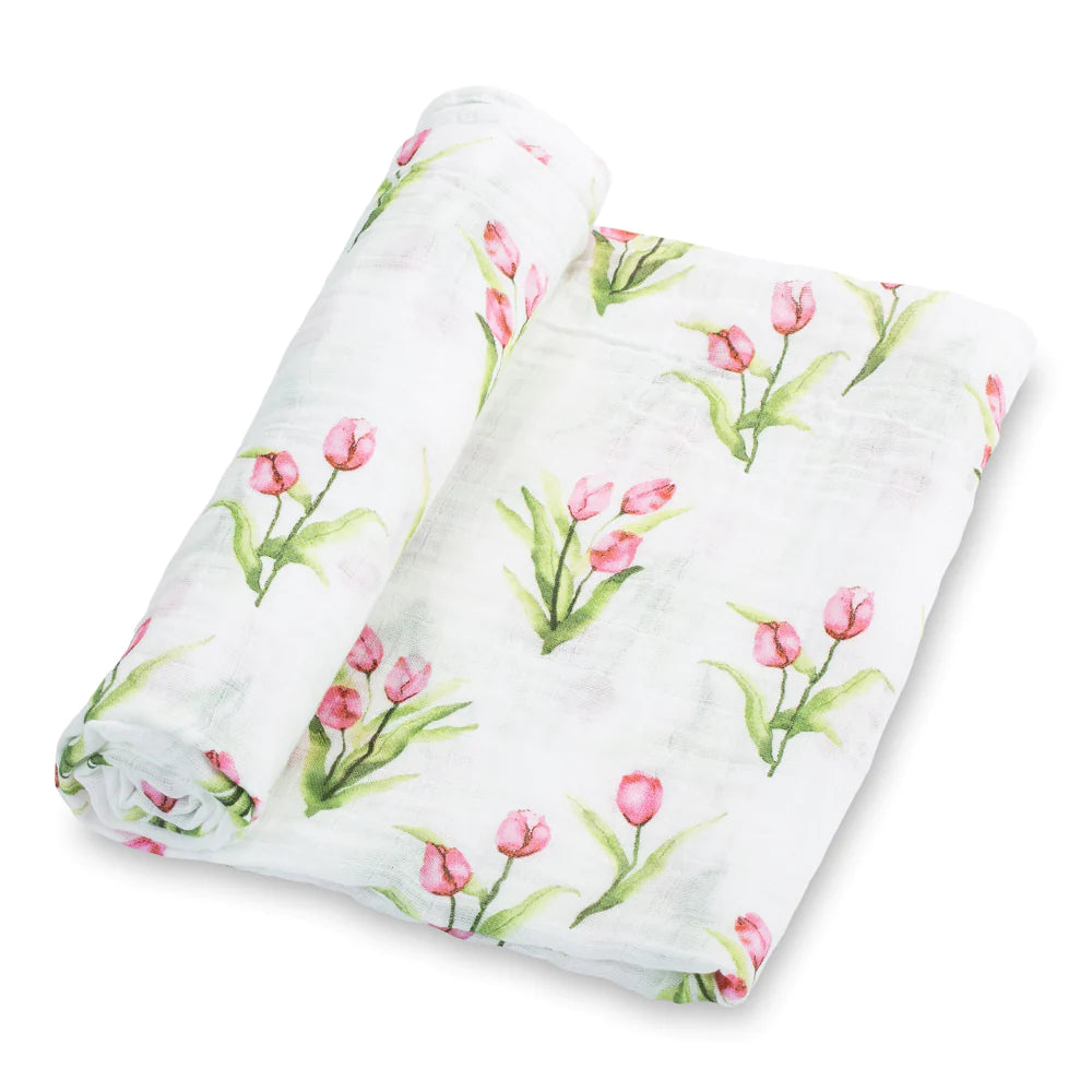 LollyBanks- Pink Tulip Muslin Swaddle